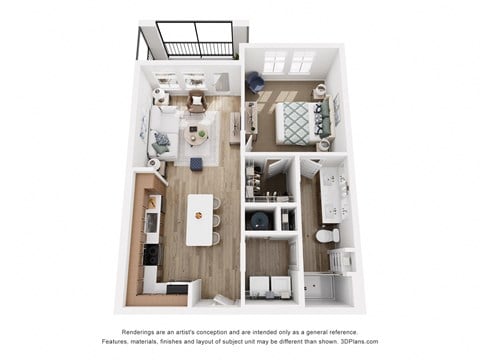 Floor plan for 1 bed, 1 bath, 800 sqft